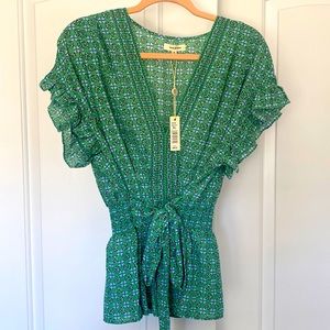 Max Studio Short Sleeve Tie Front Blouse